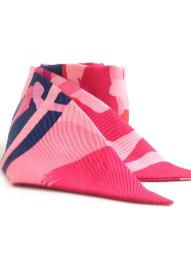 Auth Hermes Twilly Ribbon Scarf Pink/Navy Silk
